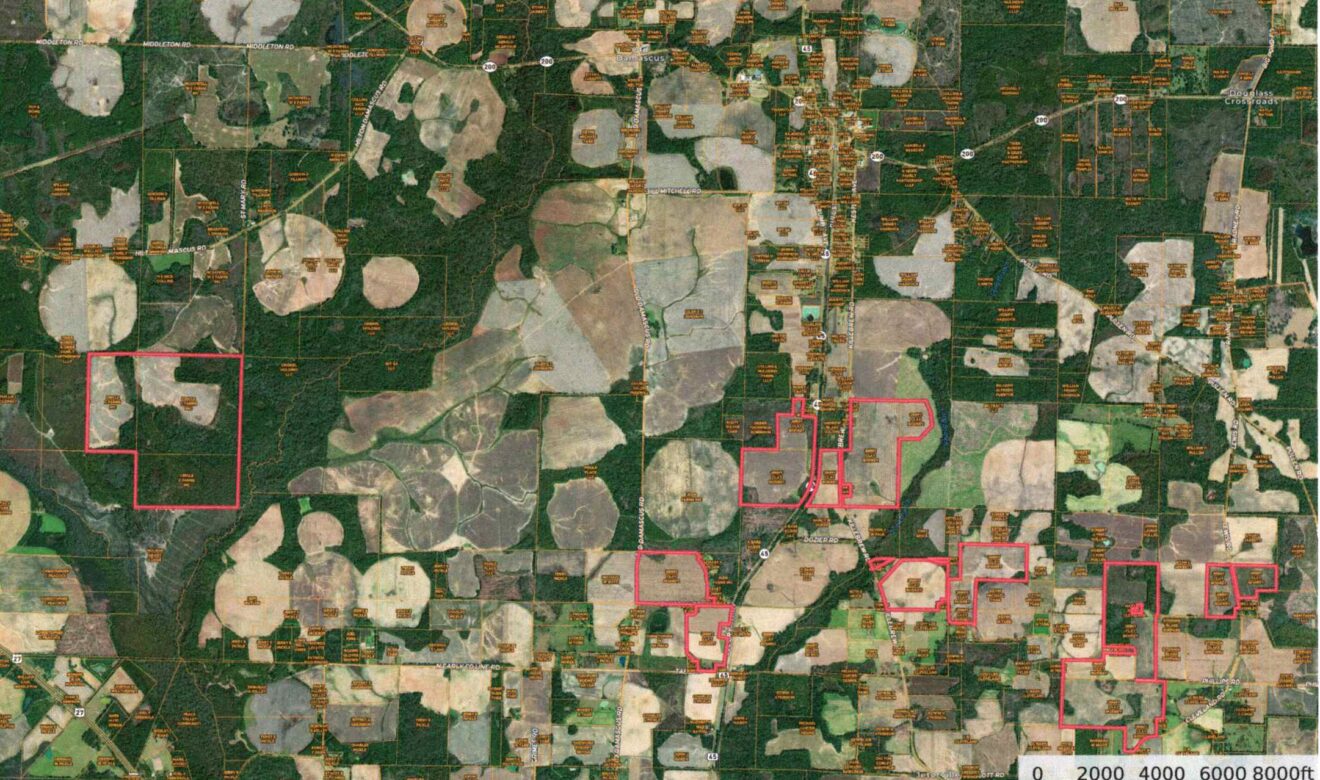 953 Total Acres in Early & Miller Co.  All farm land mark in red.  